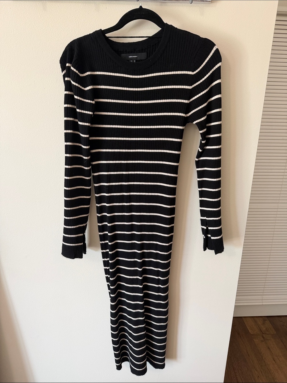 Vero Moda Black and White Striped Long Sleeve Knit Dress